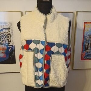 Colorful Sherpa Vest with Geometric Design